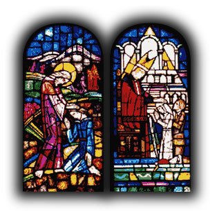 Laying on hands - stained glass Laying on hands - stained glass