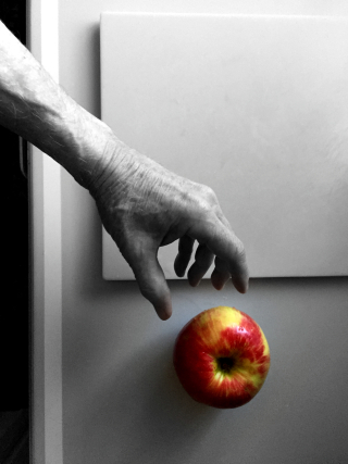 Apple & hand #1 bw:color copyright erie chapman 2016
